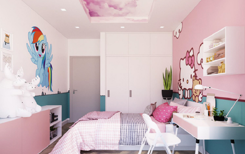 Hình 3: Nội thất phòng ngủ trẻ em với tranh treo tường sinh động