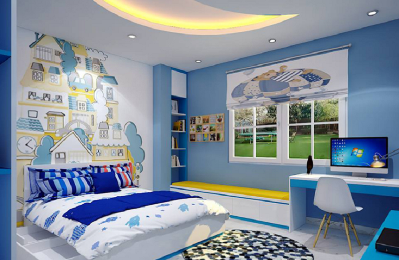 Hình 9: Hệ thống ánh sáng ấn tượng cho phòng ngủ bé trai